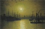 John Atkinson Grimshaw Nightfall down the Thames painting